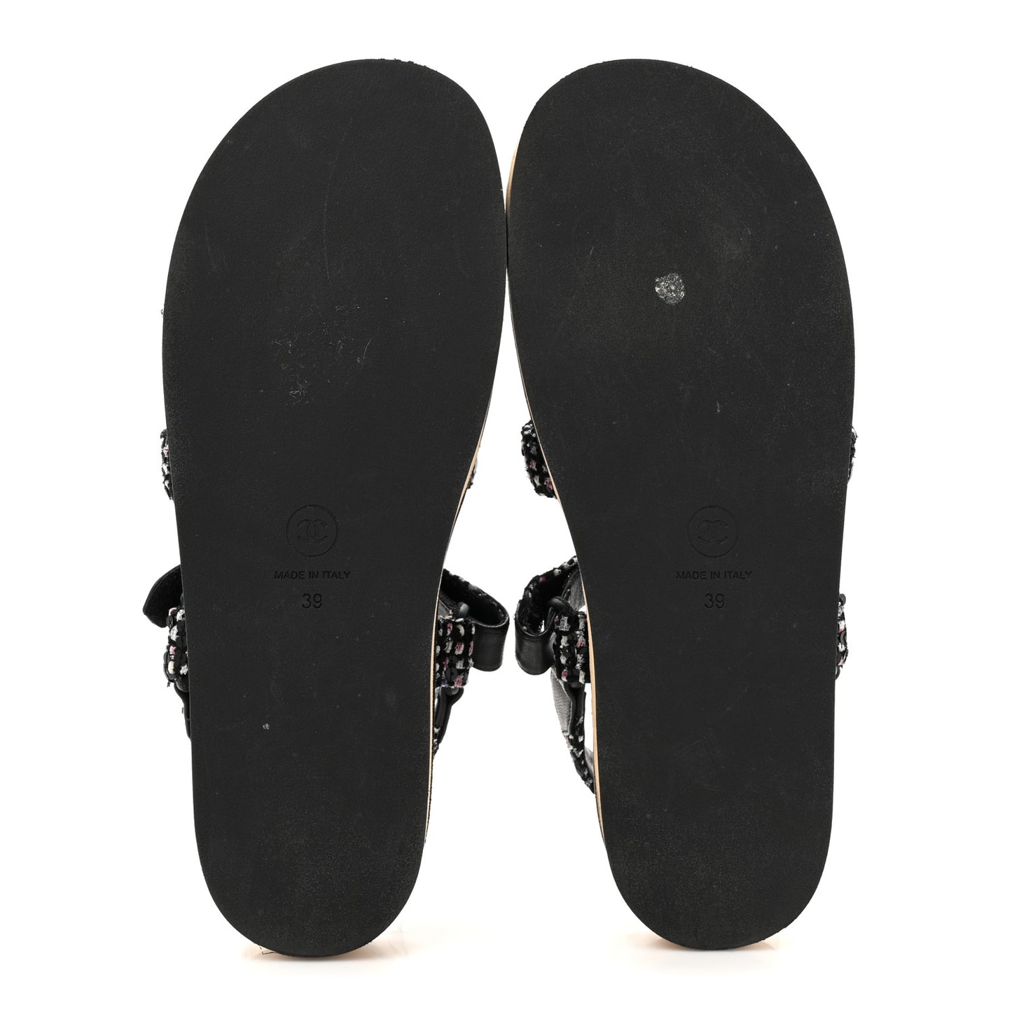Glittered Tweed Lambskin Dad Sandals 39 Black White
