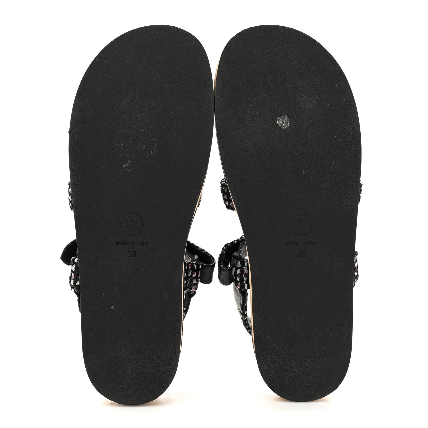 Chanel Glittered Tweed Lambskin Dad Sandals 39 Black White 6 of 9