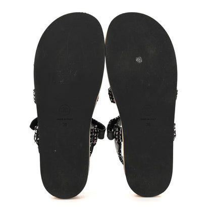 Chanel Glittered Tweed Lambskin Dad Sandals 39 Black White 6 of 9