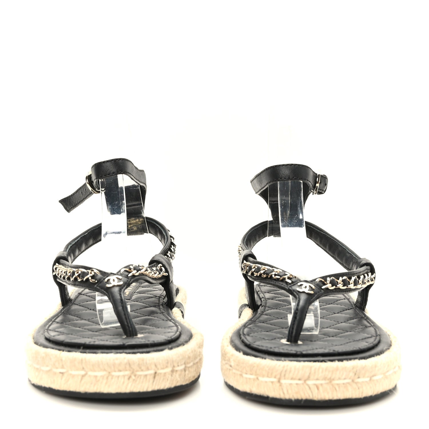 Chanel Lambskin Chain CC Thong Espadrille Sandals 38 Black 2 of 10