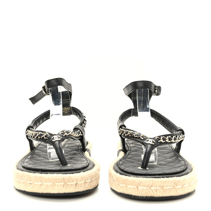 Chanel Lambskin Chain CC Thong Espadrille Sandals 38 Black 2 of 10