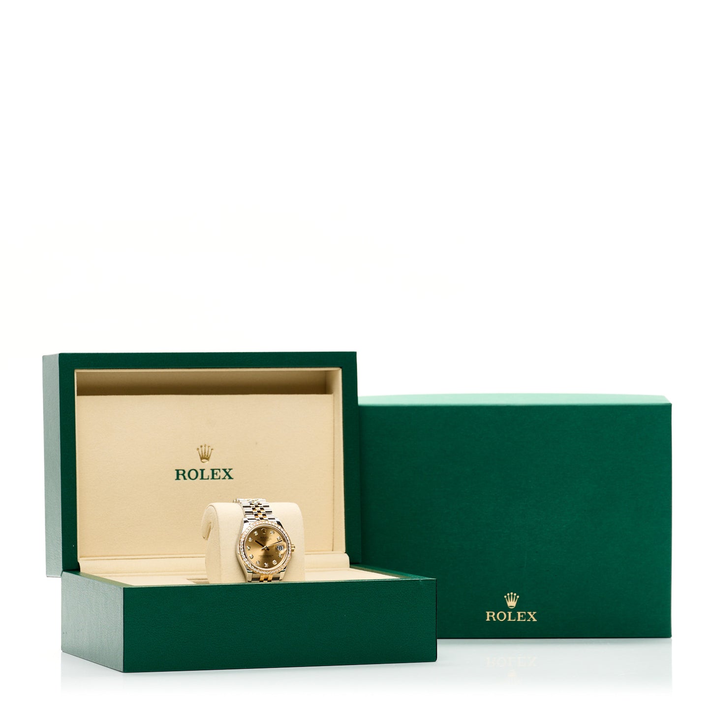 Stainless Steel 18K Yellow Gold Diamond Bezel 31mm Oyster Perpetual Datejust Watch Champagne 278383RBR