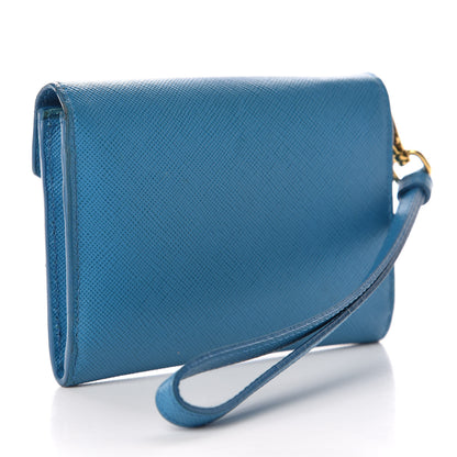 Prada Saffiano Bi-Color Wristlet Wallet Celeste Voyage 3 of 7