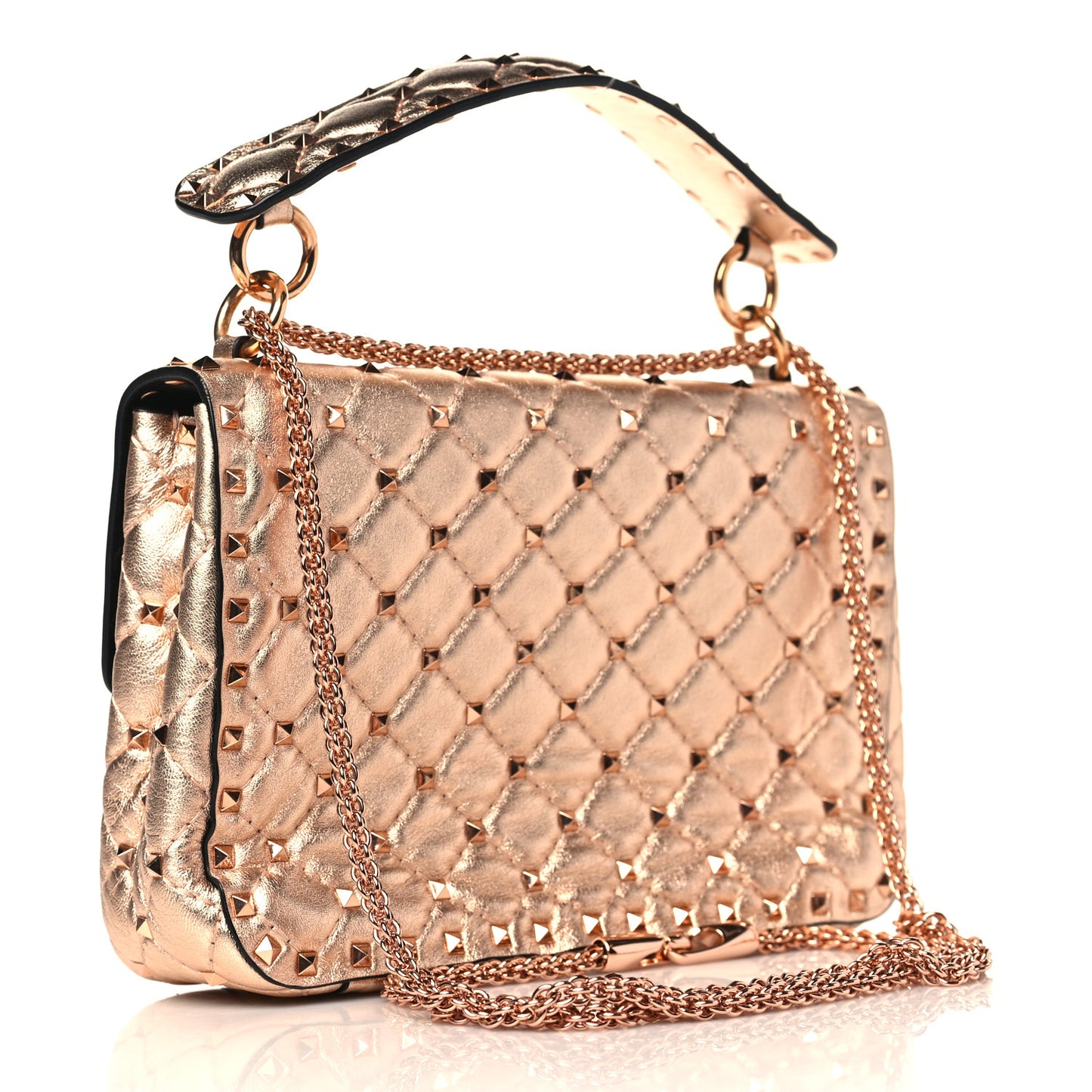 Metallic Nappa Medium Rockstud Spike Shoulder Bag Rame