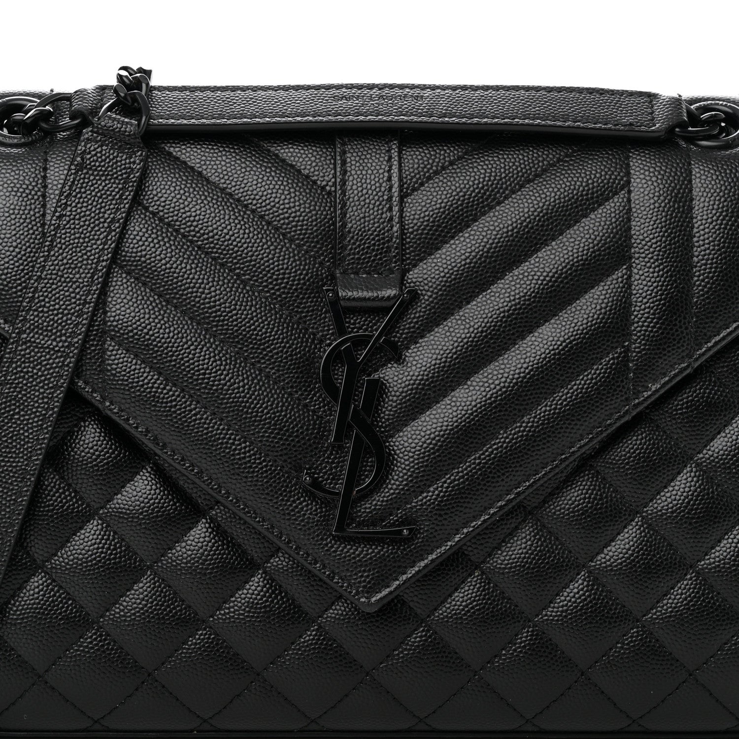 Saint Laurent Grain De Poudre Textured Mixed Matelasse Triquilt Medium Monogram Monochrome Satchel Black 7 of 8