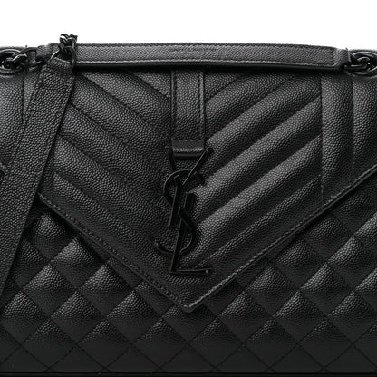 Saint Laurent Grain De Poudre Textured Mixed Matelasse Triquilt Medium Monogram Monochrome Satchel Black 7 of 8