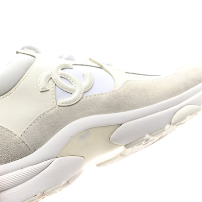 Chanel Suede Calfskin Fabric CC Sneakers 36 White 9 of 12