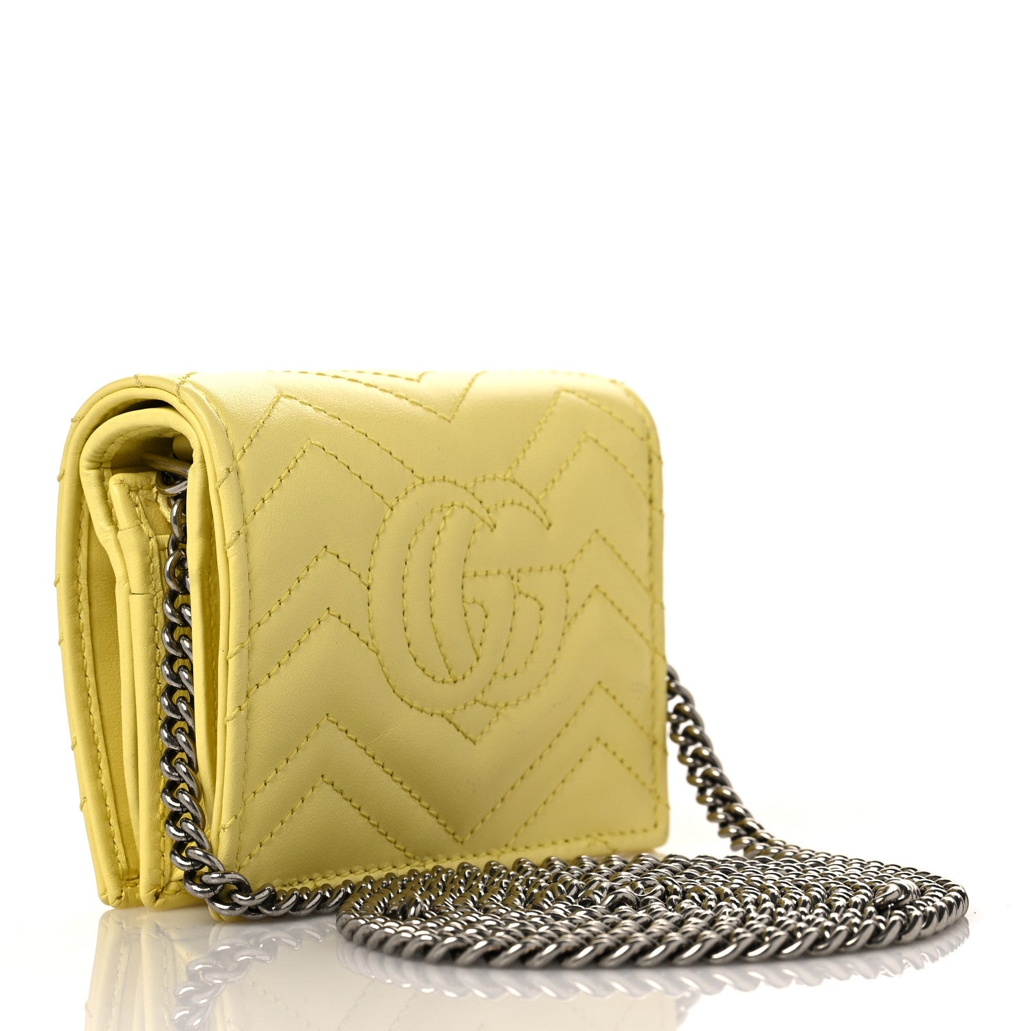 Gucci Calfskin Matelasse GG Marmont Mini Wallet On Chain Banana 3 of 9