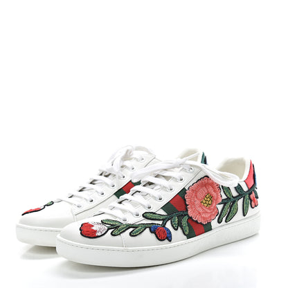 Gucci Calfskin Web Floral Embroidered Womens Ace Sneakers 40 White 3 of 10