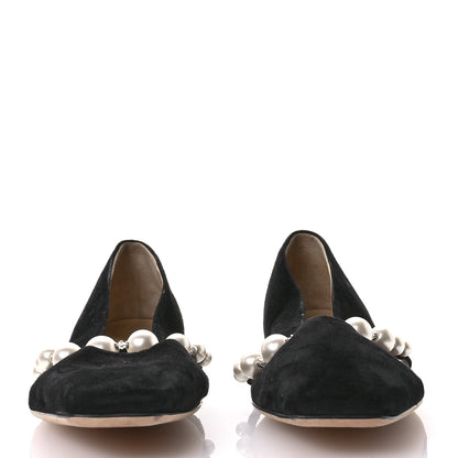 Jimmy Choo Suede Pearl Embellished Ade Flat 38 Black 3 of 8