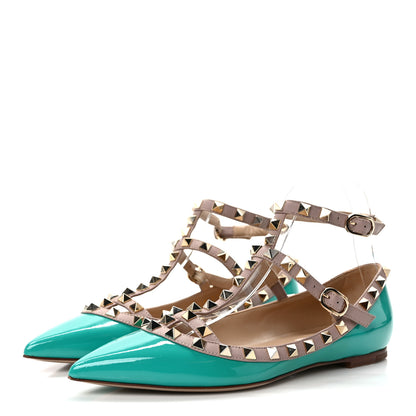 Valentino Garavani Patent Nappa Rockstud Cage Ballerina Flats 36.5 Opaline Green Poudre 3 of 10