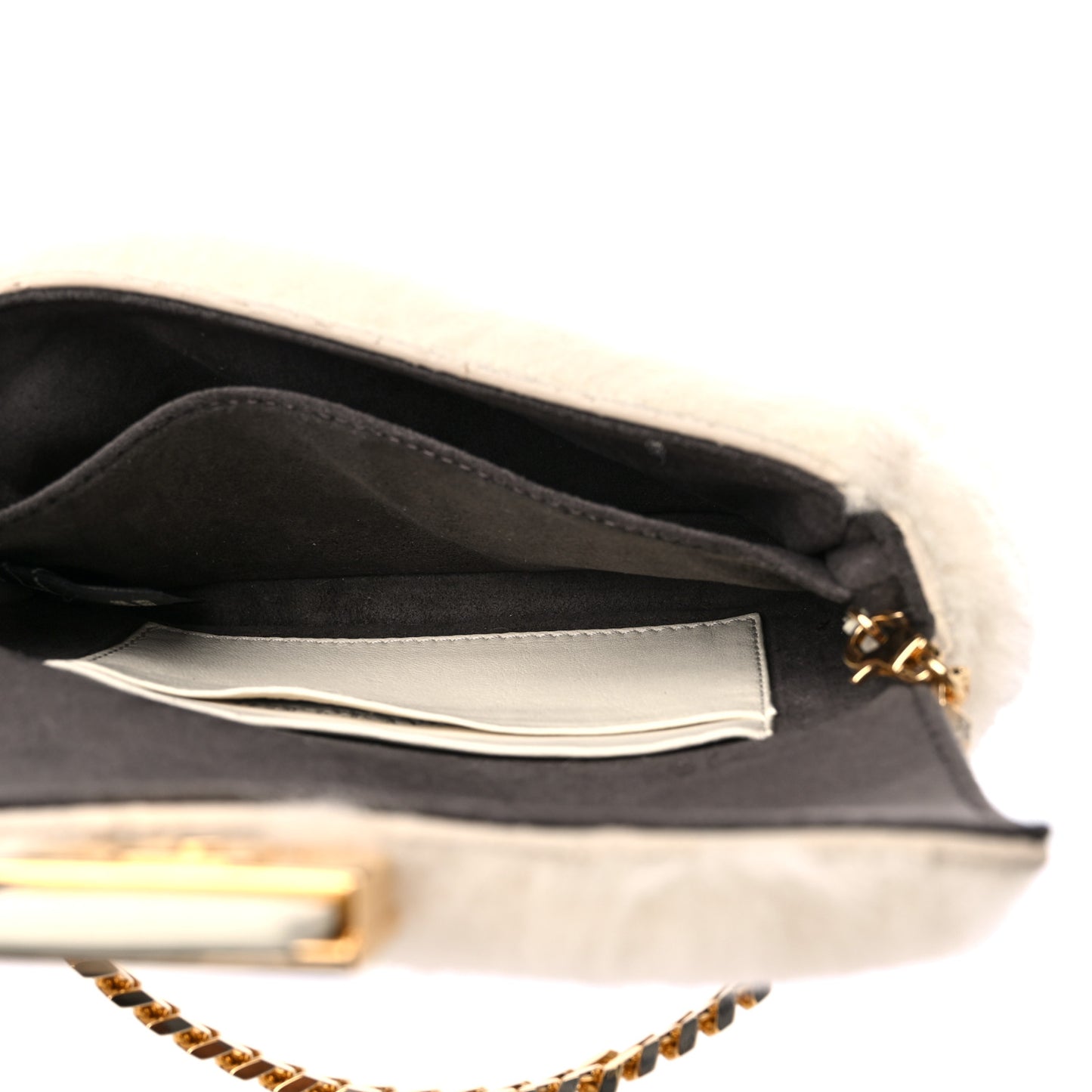 Shearling Shiny Nappa Micro Baguette Latte Panna
