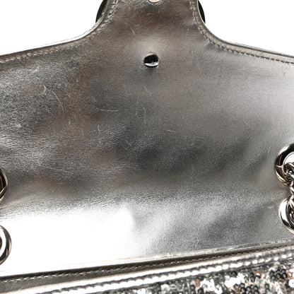 Gucci Sequin Matelasse Small GG Marmont Shoulder Bag Silver 14 of 15