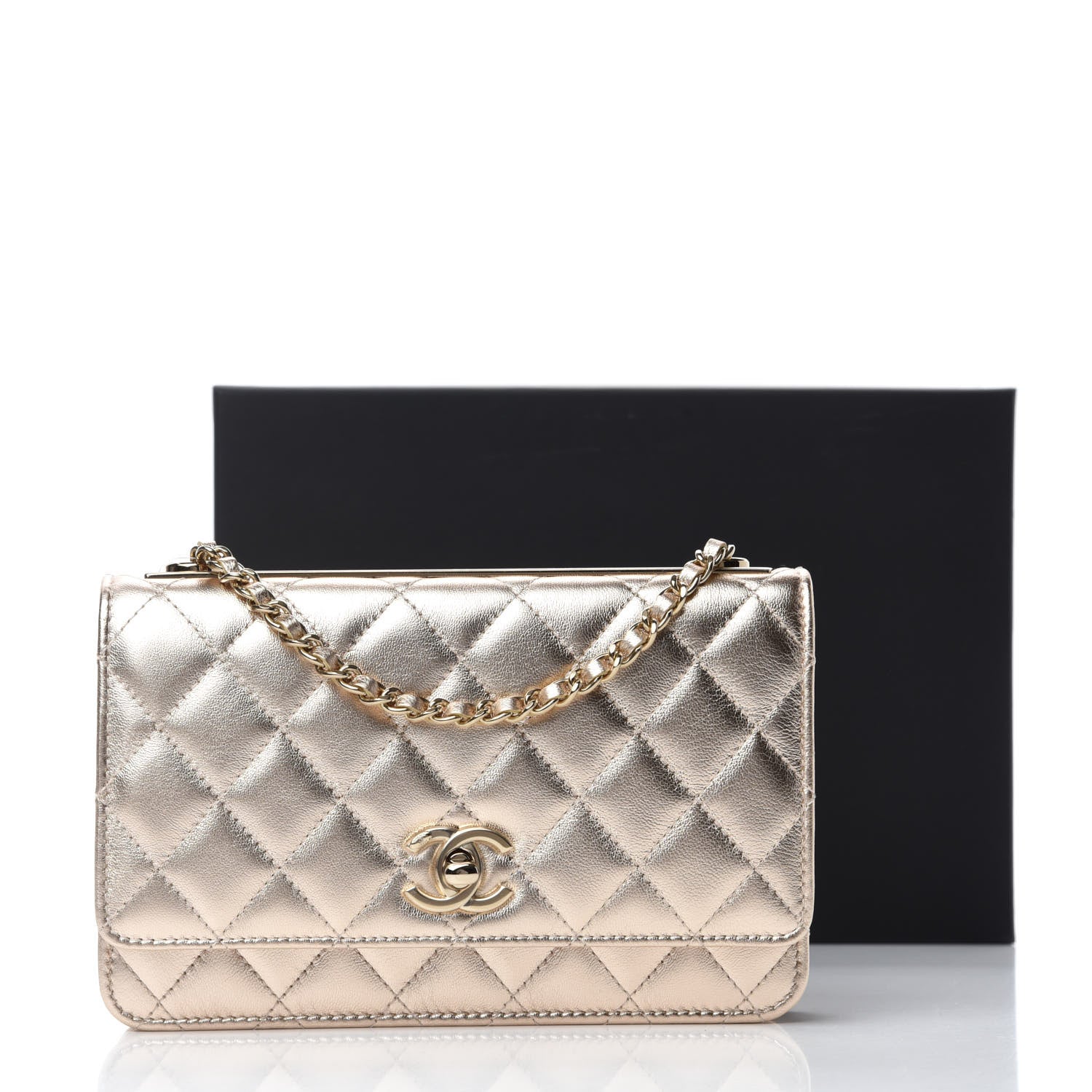 Chanel Metallic Lambskin Quilted Trendy CC Wallet On Chain WOC Gold 13 of 13