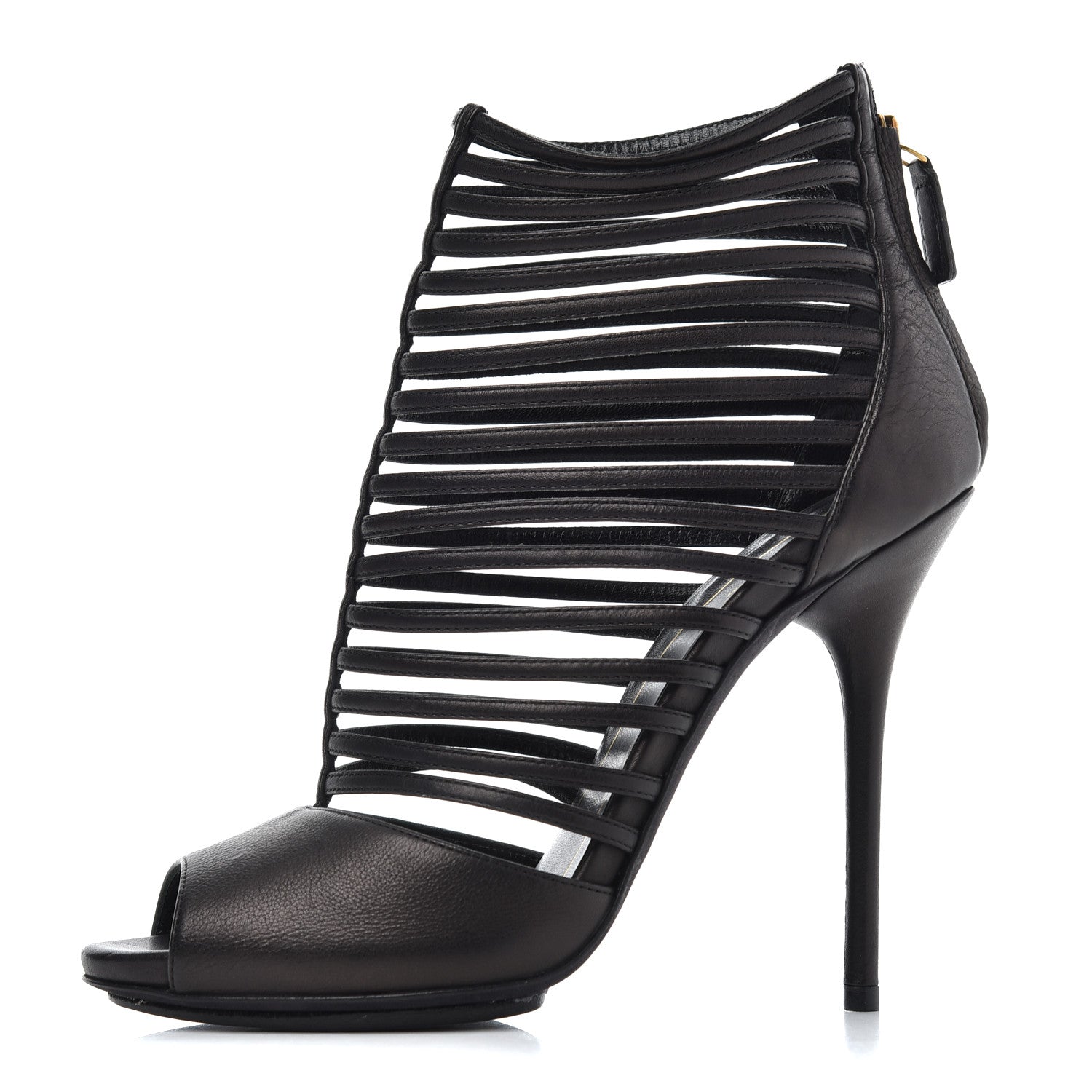 Gucci Saddle Soft Lux Peep Toe Caged High Heel Sandals 36.5 Black 1 of 16