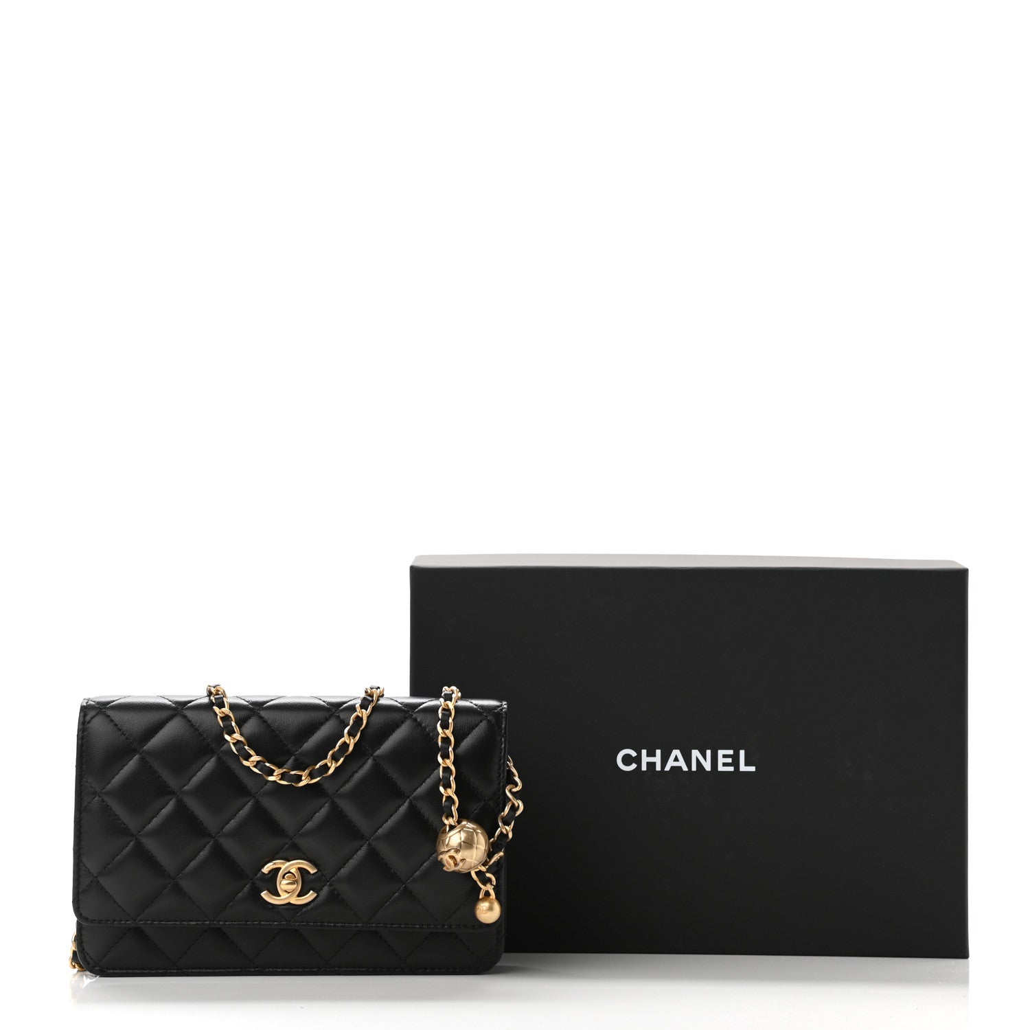 Chanel Lambskin Quilted CC Pearl Crush Wallet on Chain WOC Black 11 of 11