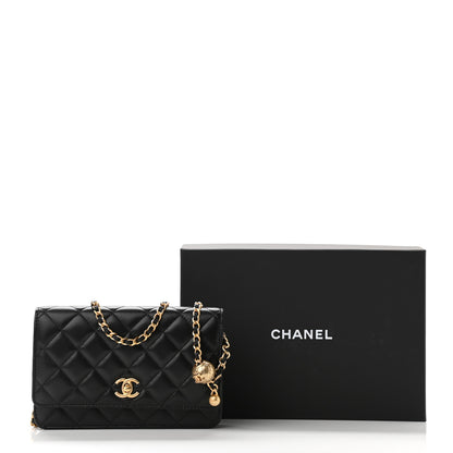 Chanel Lambskin Quilted CC Pearl Crush Wallet on Chain WOC Black 11 of 11