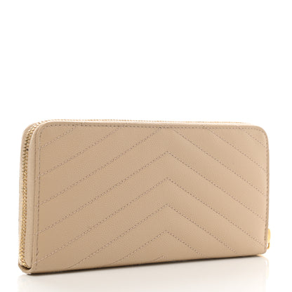 Saint Laurent Grain De Poudre Matelasse Chevron Monogram Zip Around Wallet Nude 3 of 6