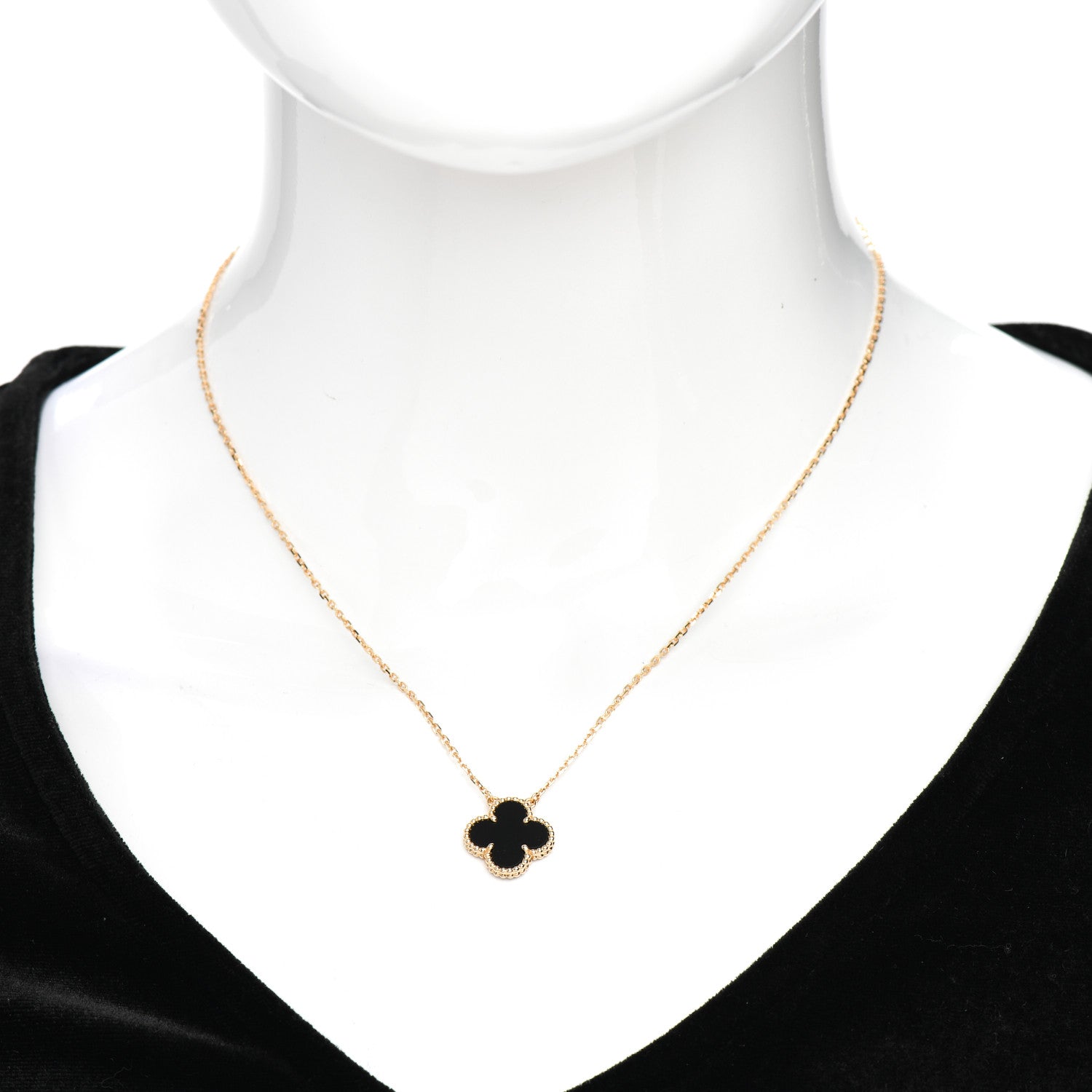 Van Cleef & Arpels 18K Yellow Gold Black Onyx Vintage Alhambra Pendant Necklace 2 of 5