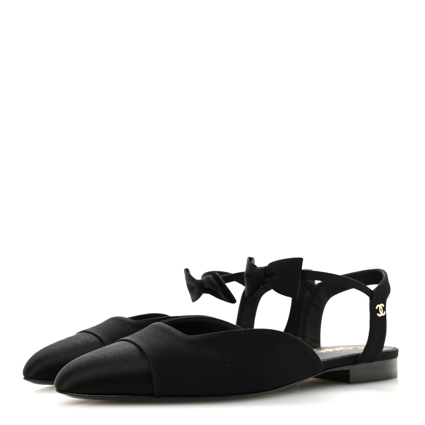Satin Slingback Cap Toe Bow Flats 39.5 Black