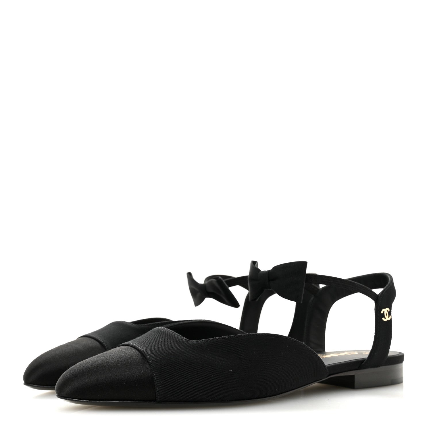 Chanel Satin Slingback Cap Toe Bow Flats 39.5 Black 4 of 10