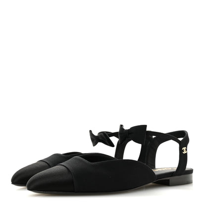 Chanel Satin Slingback Cap Toe Bow Flats 39.5 Black 4 of 10