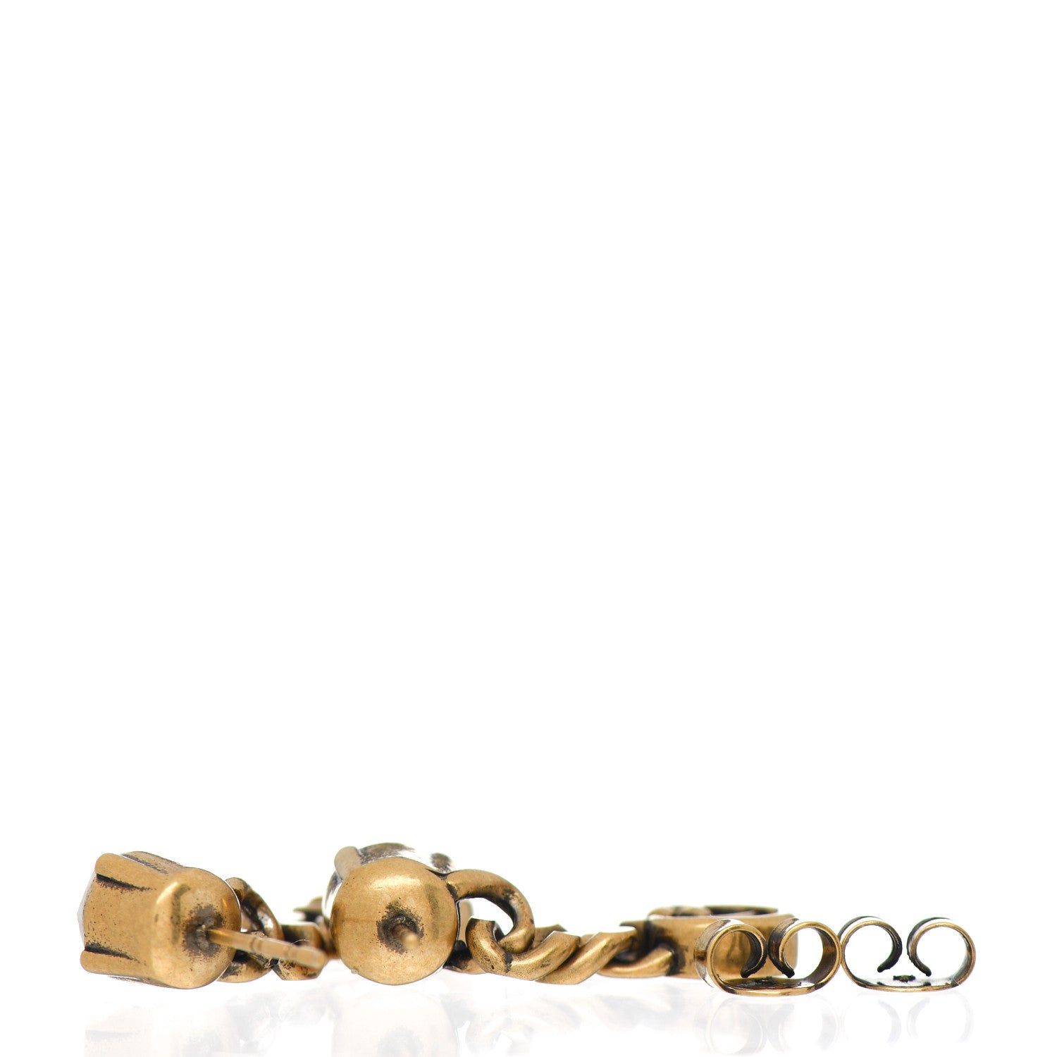 Gucci Metal Crystal Double G Chain Drop Earrings Aged Gold 3 of 4