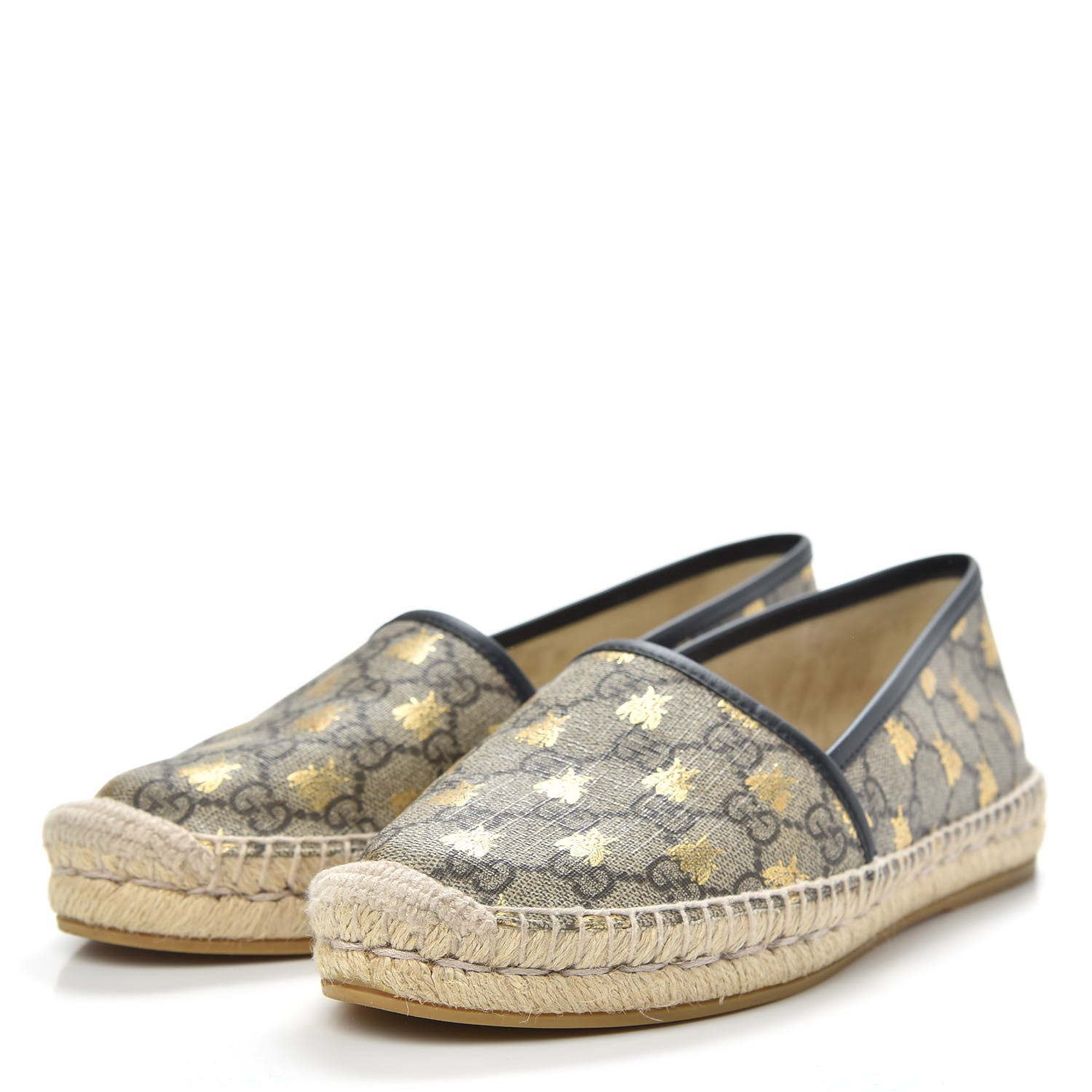 Gucci GG Supreme Monogram Bees Espadrille Flats 38.5 Beige Ebony Oro Black 3 of 11