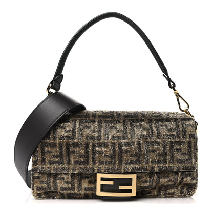Fendi Vitello King Beaded Zucca Baguette Mogano Panna Ebano 1 of 9