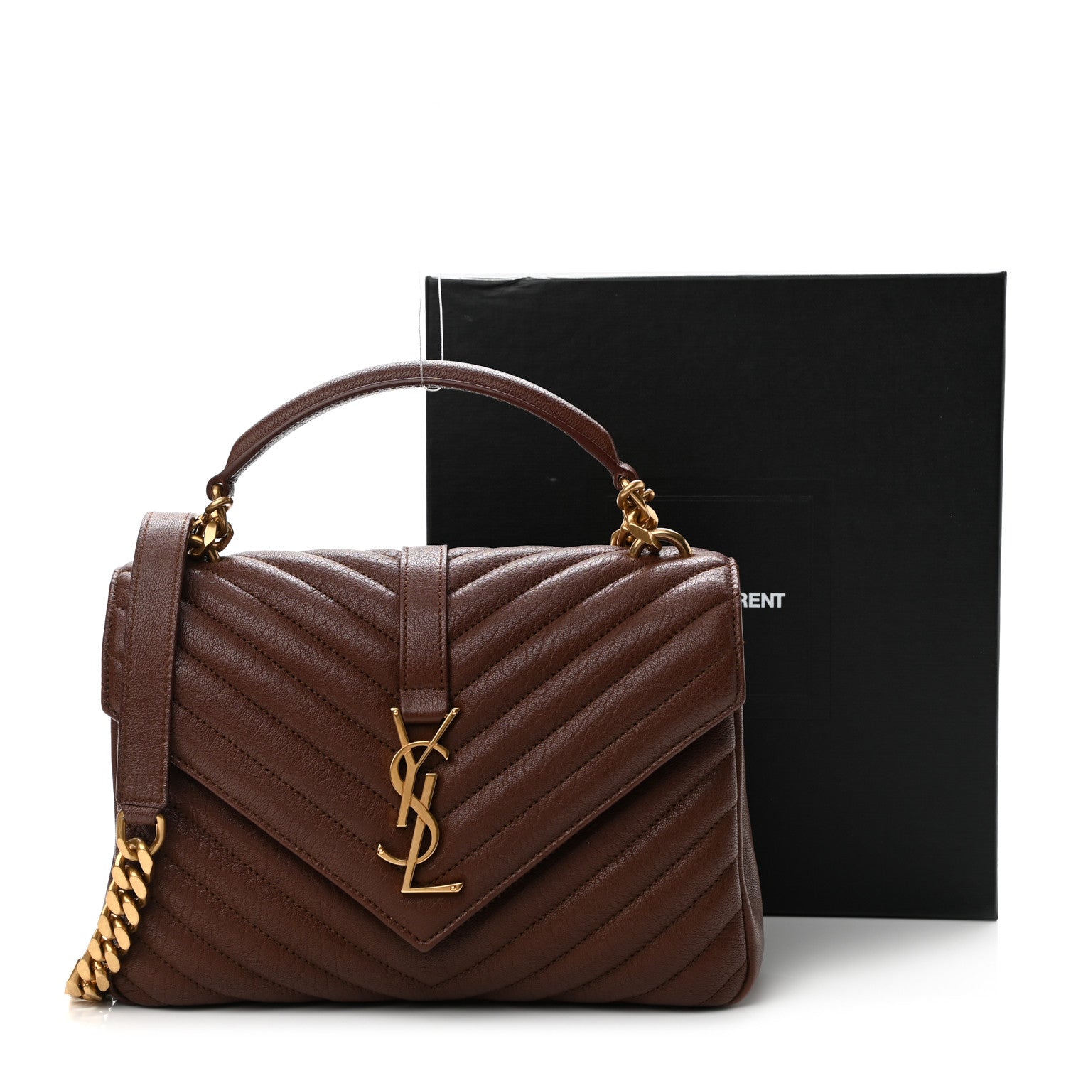 Saint Laurent Sheepskin Matela5sse Chevron Monogram Medium College Bag Brandy 10 of 10