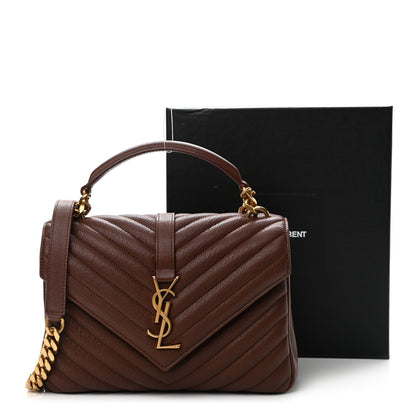 Saint Laurent Sheepskin Matela5sse Chevron Monogram Medium College Bag Brandy 10 of 10