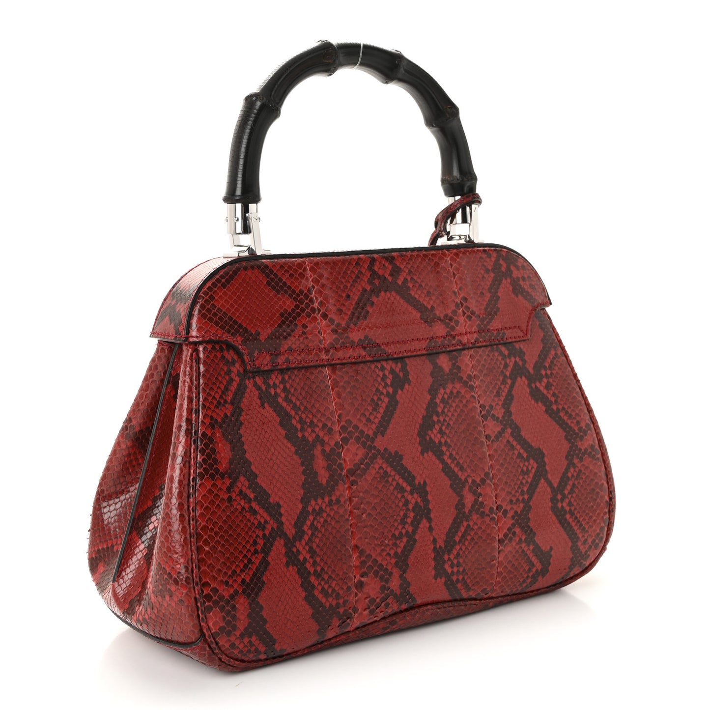 Snakeskin Bamboo Medium Lady Lock Top Handle Bag Red