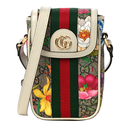 Gucci GG Supreme Monogram Flora Web Ophidia Phone Crossbody Bag White 1 of 8