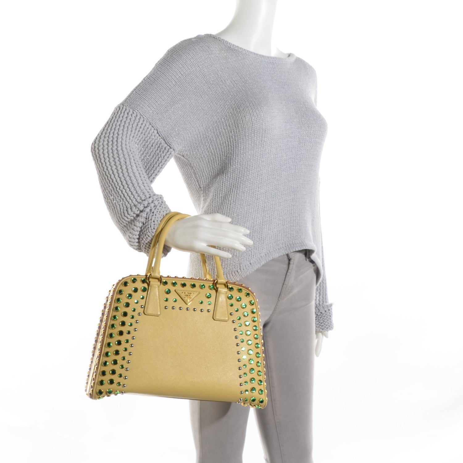 Prada Saffiano Lux Crystal Pyramid Bag Ananas Caramel 2 of 8