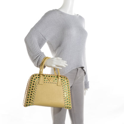 Prada Saffiano Lux Crystal Pyramid Bag Ananas Caramel 2 of 8