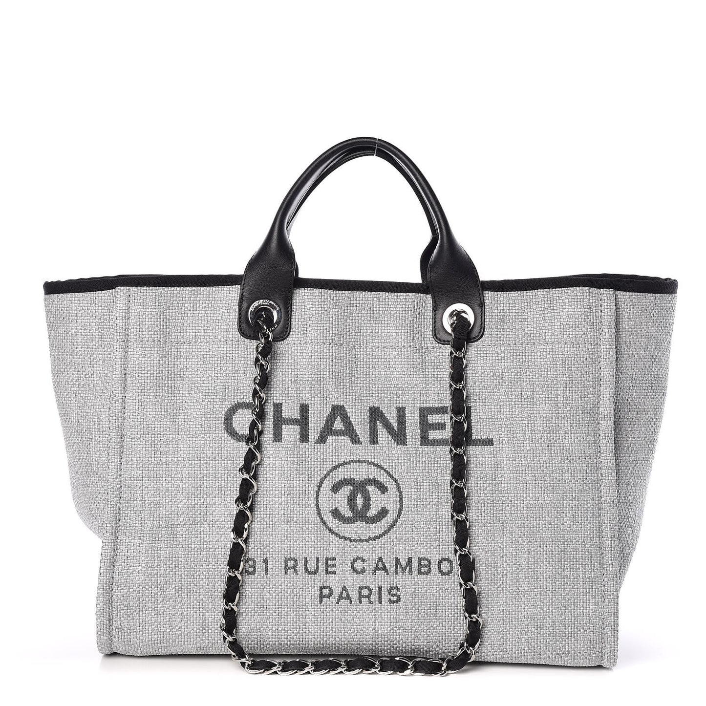 Woven Straw Raffia Large Deauville Tote Grey