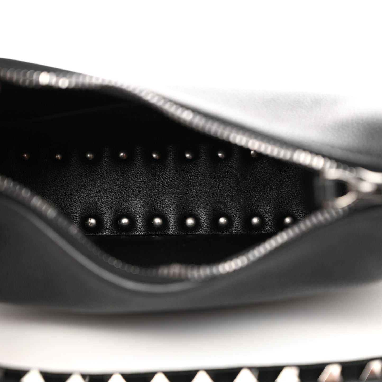 Grained Calfskin Rockstud Hobo Bag Black