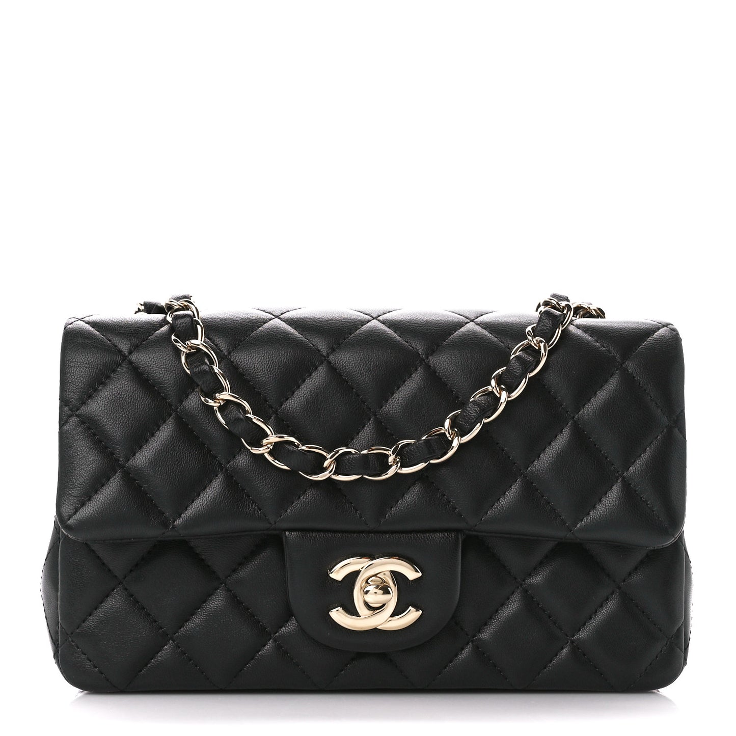 Lambskin Quilted Mini Rectangular Flap Black