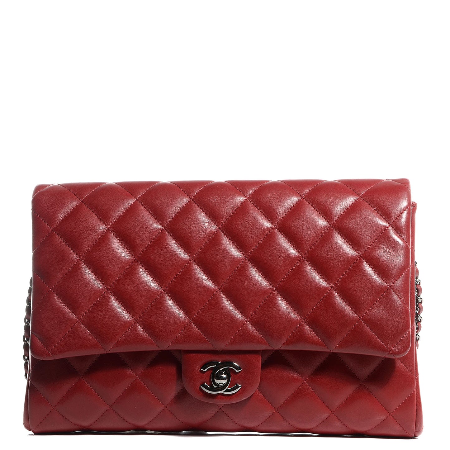Lambskin Quilted Clutch With Chain Flap Red