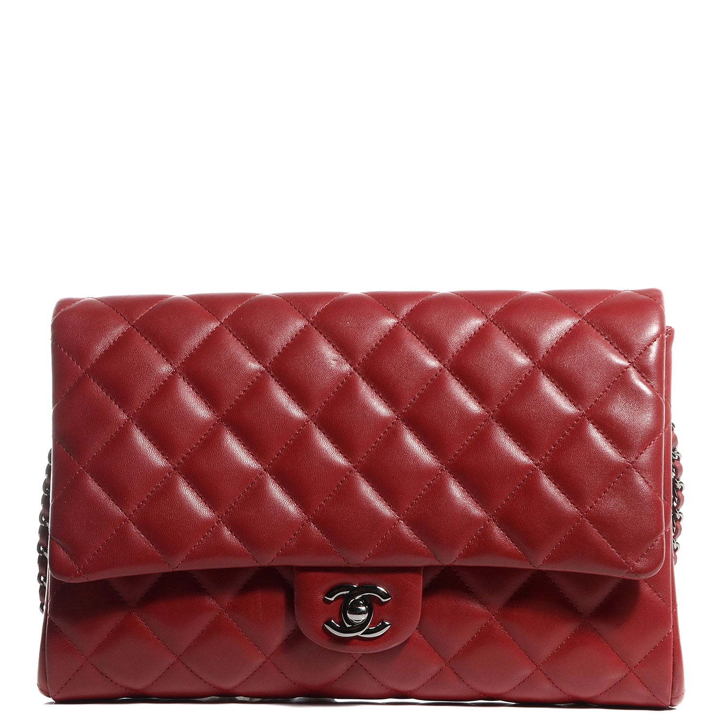 Chanel Lambskin Quilted Clutch With Chain Flap Red 1 of 8
