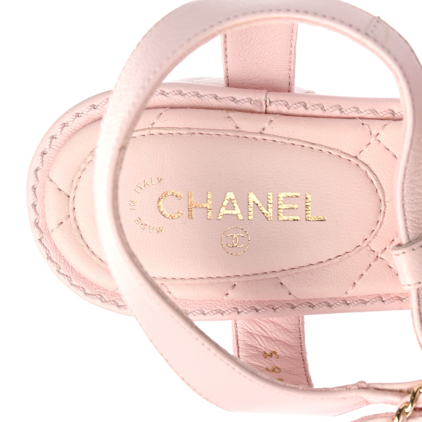 Lambskin Chain CC Logo Thong Sandals 37.5 Light Pink