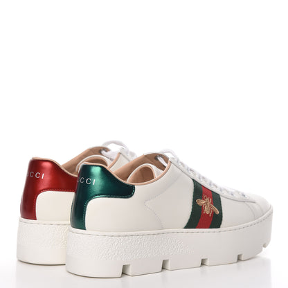 Gucci Calfskin Web Bee Embroidered Womens Ace Platform Sneakers 37.5 White 4 of 7