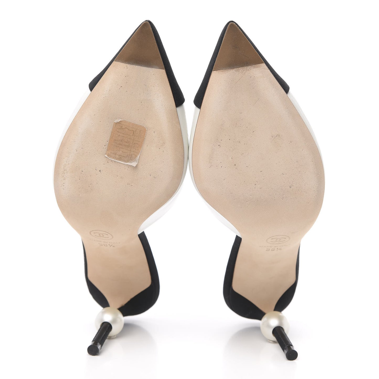 Goatskin Grosgrain Cap Toe Pearl Mule 36.5 Ecru Black
