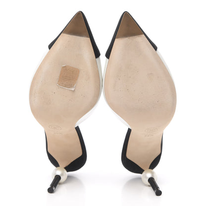 Chanel Goatskin Grosgrain Cap Toe Pearl Mule 36.5 Ecru Black 6 of 10