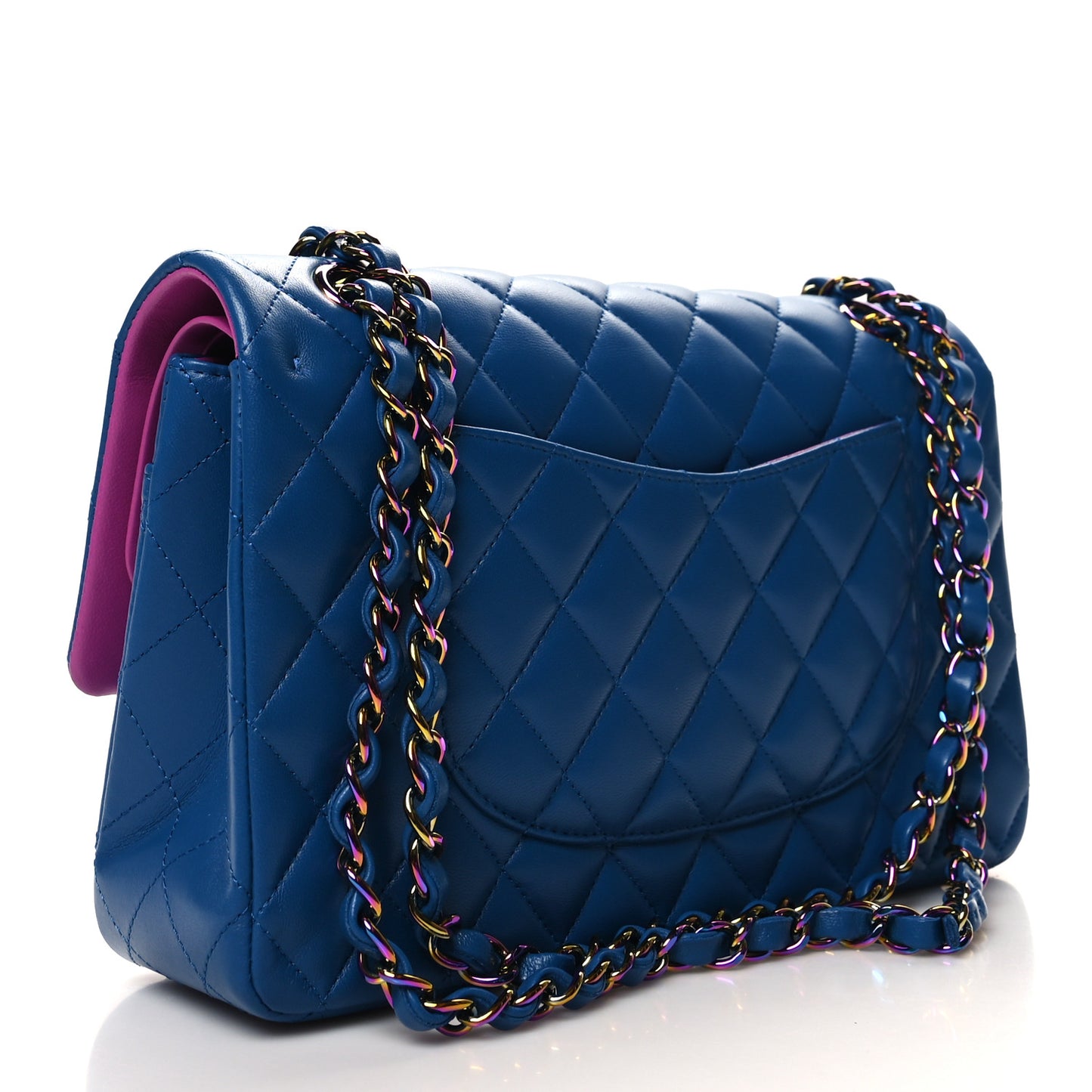 Lambskin Quilted Medium Double Flap Blue Pink