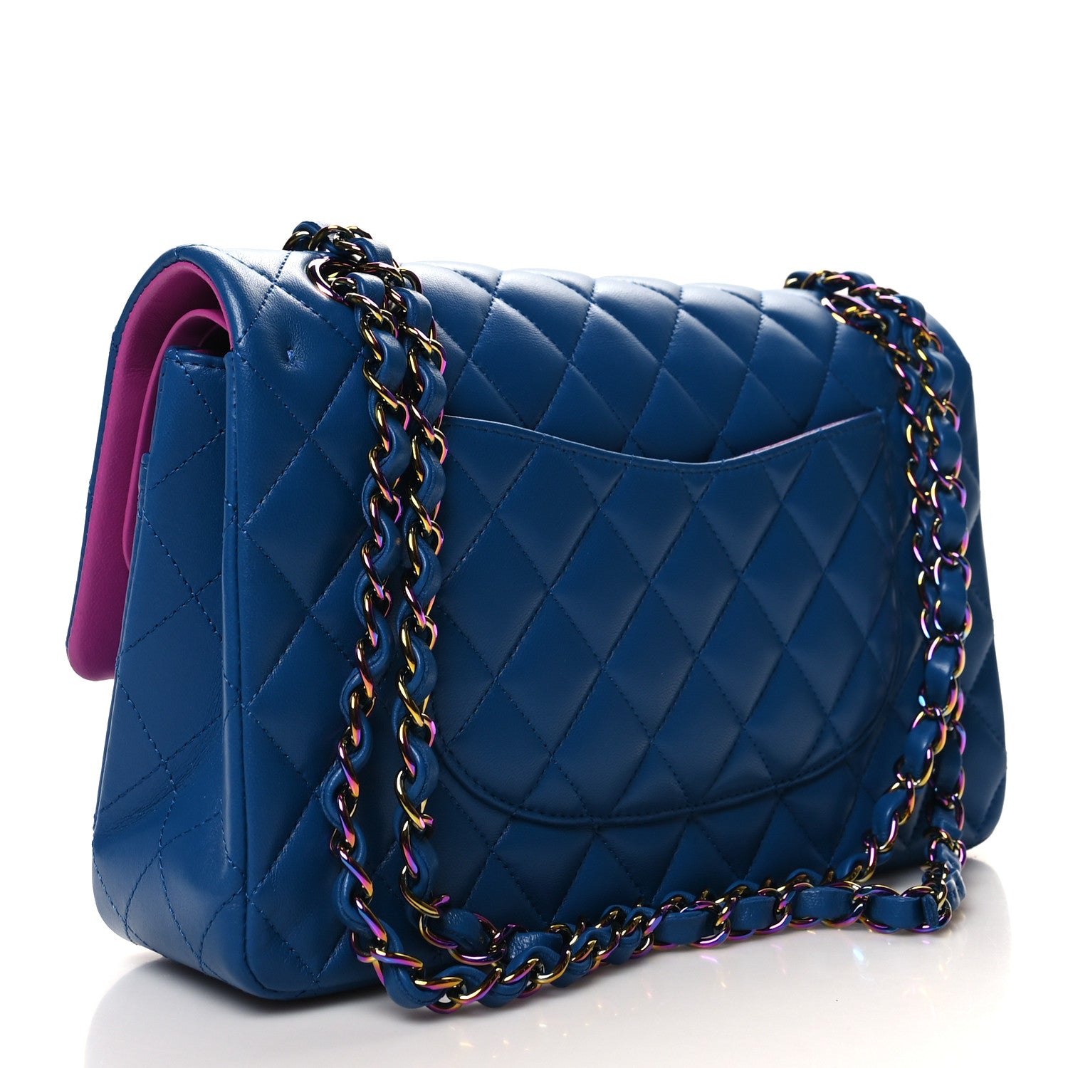 Chanel Lambskin Quilted Medium Double Flap Blue Pink 3 of 11