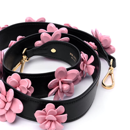Prada Calfskin Plexiglass Flower Shoulder Strap Black Pink 5 of 5
