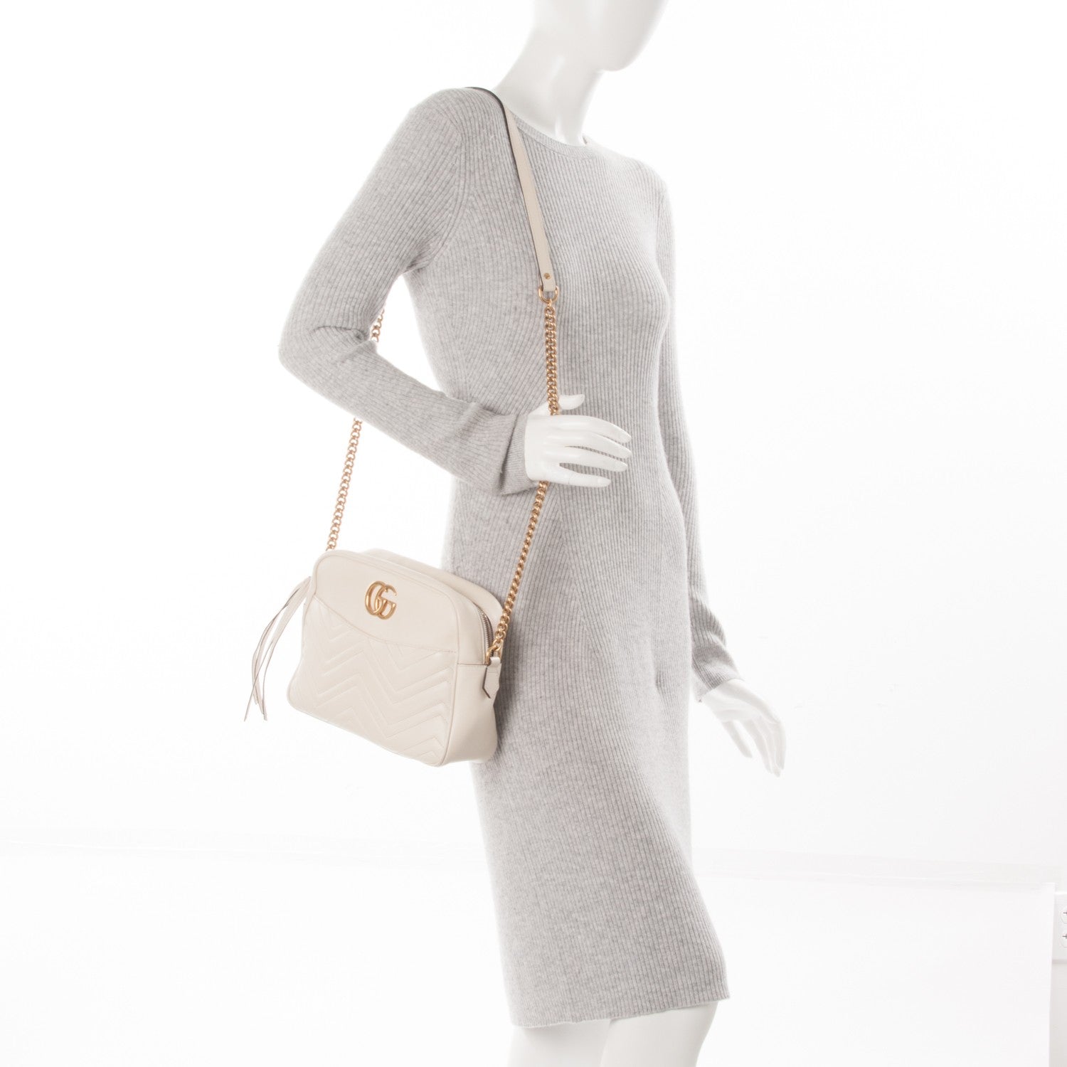 Gucci Calfskin Matelasse Medium GG Marmont Chain Shoulder Bag Mystic White 2 of 11
