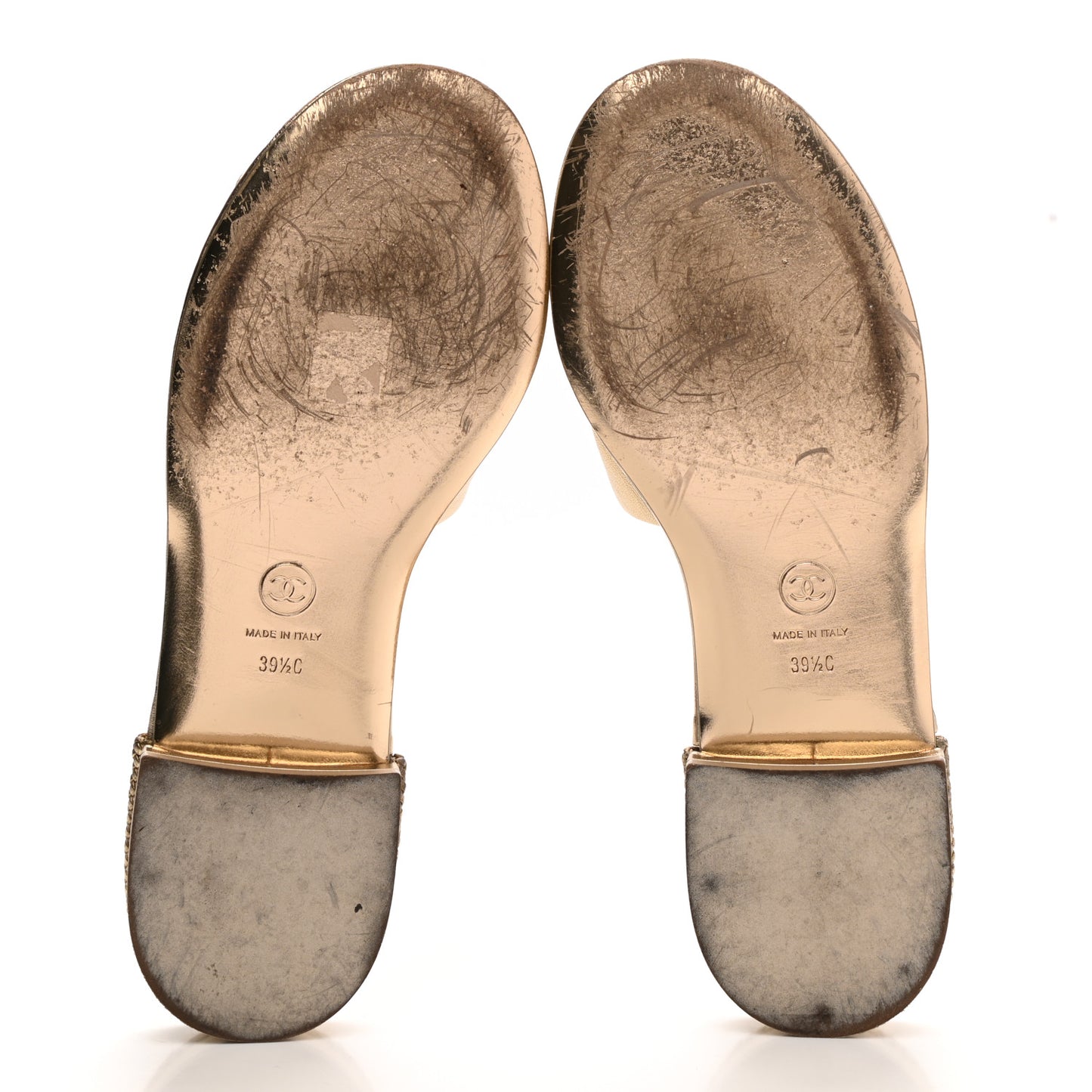 Metallic Lambskin CC Braided Mules 39.5 Gold