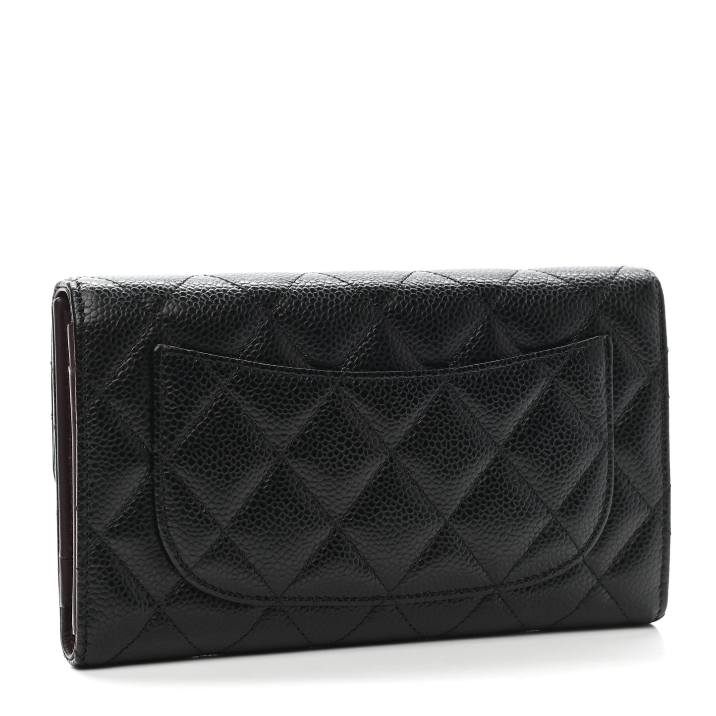 Caviar Quilted Long Flap Wallet Black